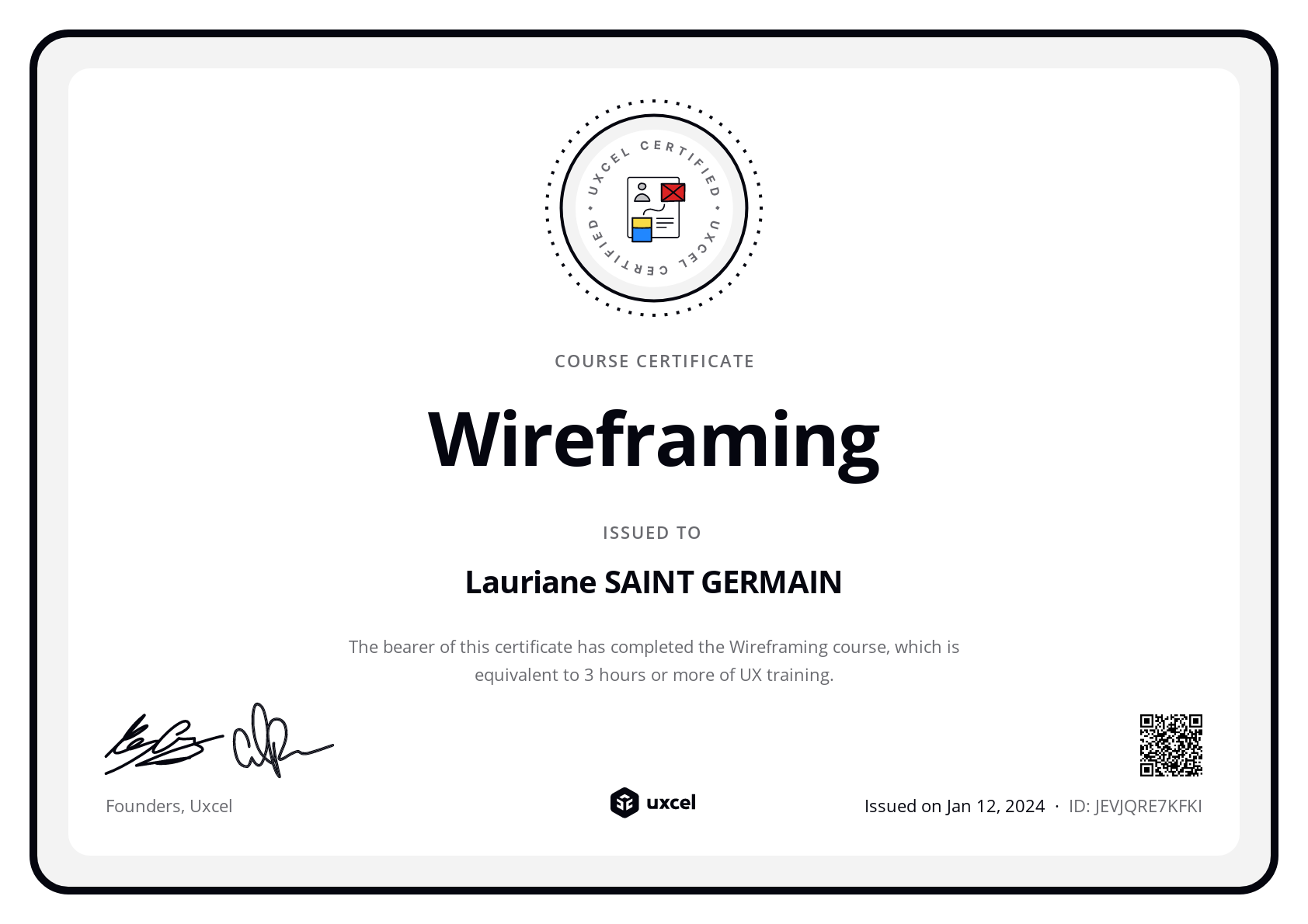 Lauriane SAINT GERMAIN's certificate